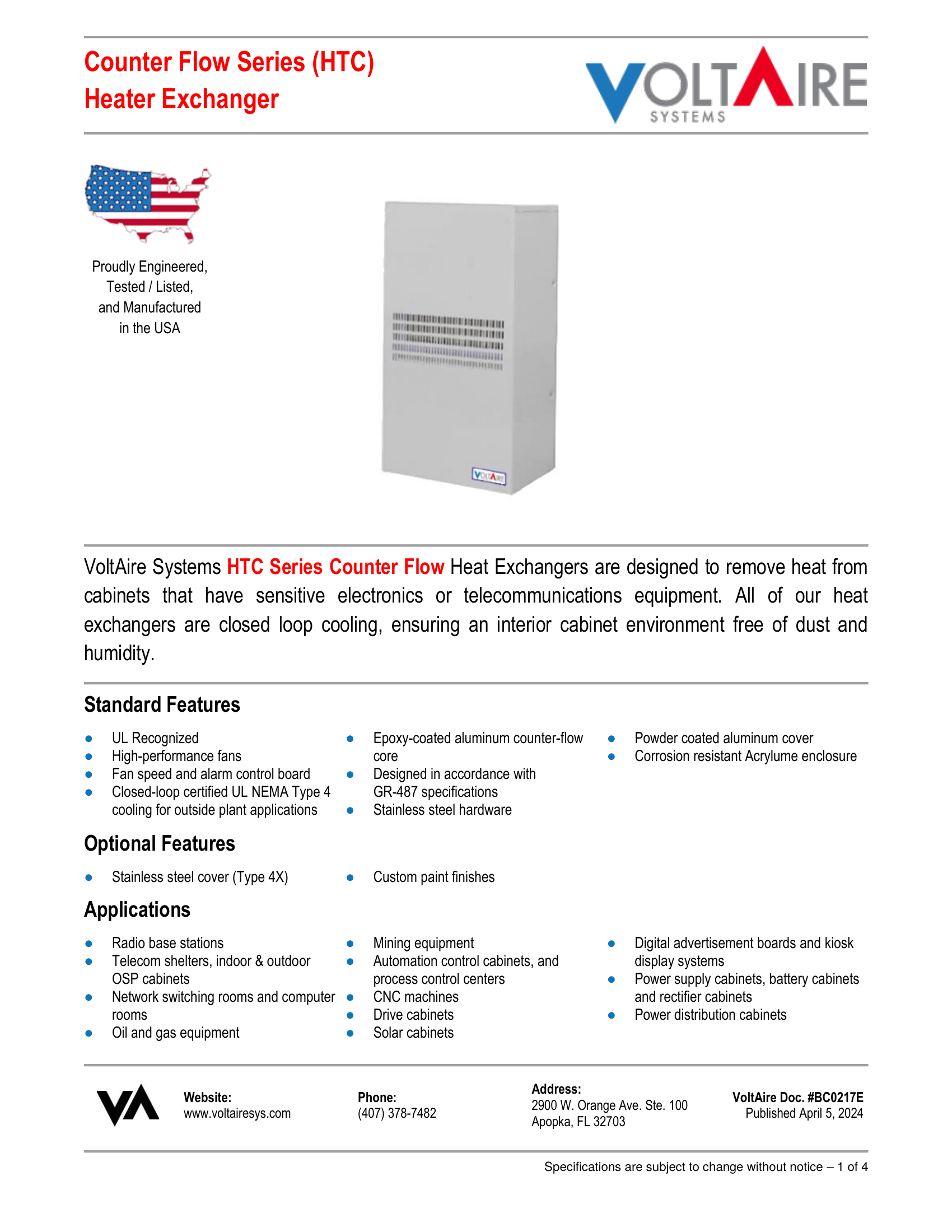 HTC Counter Flow Spec Sheet preview